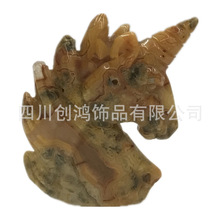 天然石水晶天然独角兽头马头工艺品摆件粉晶东陵玉青金收藏品