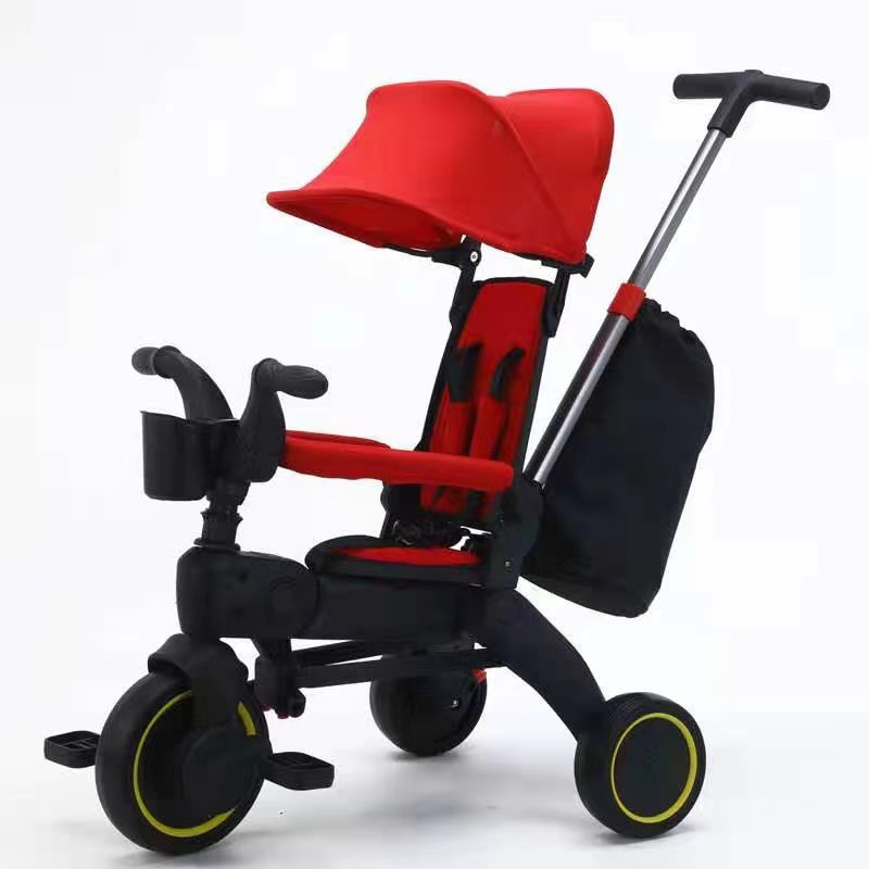 Children's Folding Tricycle 1-6 Years Old Baby Pedal Bicycle with Awning Trolley Pedal Tricycle