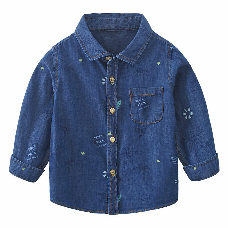 男童牛仔衬衫男童装棉2021春装儿童长袖衬衣宝宝牛仔上衣9758