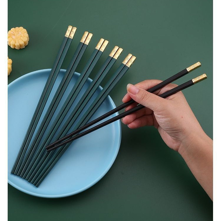Household Alloy Chopsticks Good-looking Non-Slip Non-Mildew High Temperature Resistant Hotel Restaurant High-End Golden Five Blessing Chopsticks