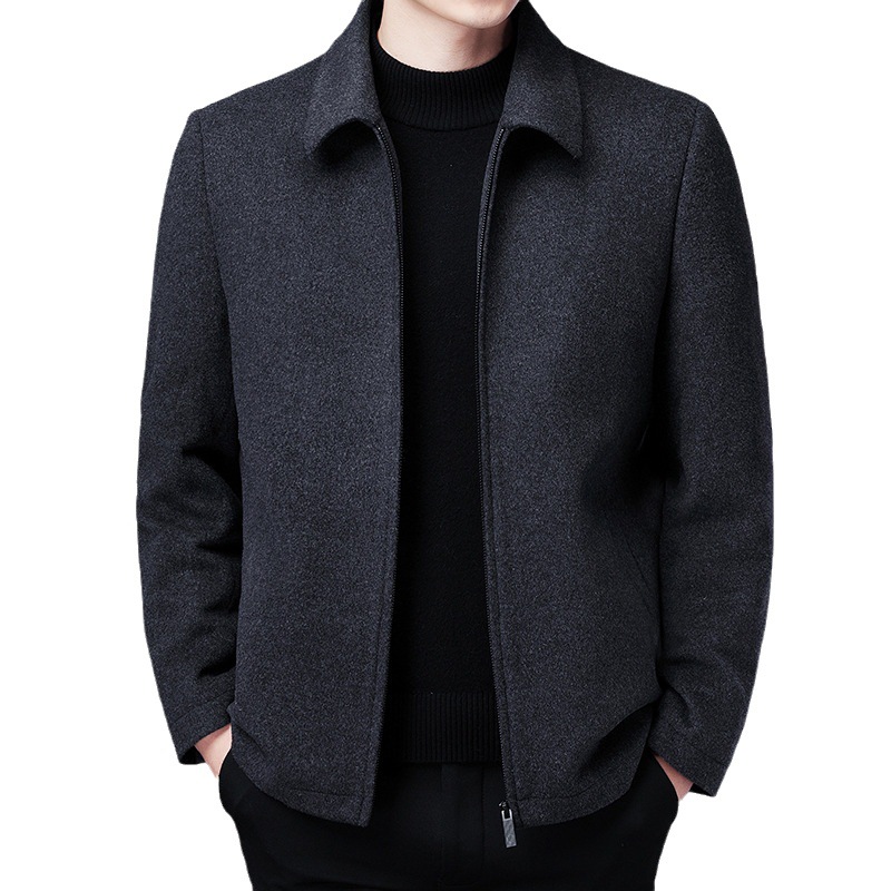 High-End Autumn and Winter New Men's Casual Pure Wool Jacket Turn-down Collar Coat Middle-Aged Business Men Woolen Jacket Coat