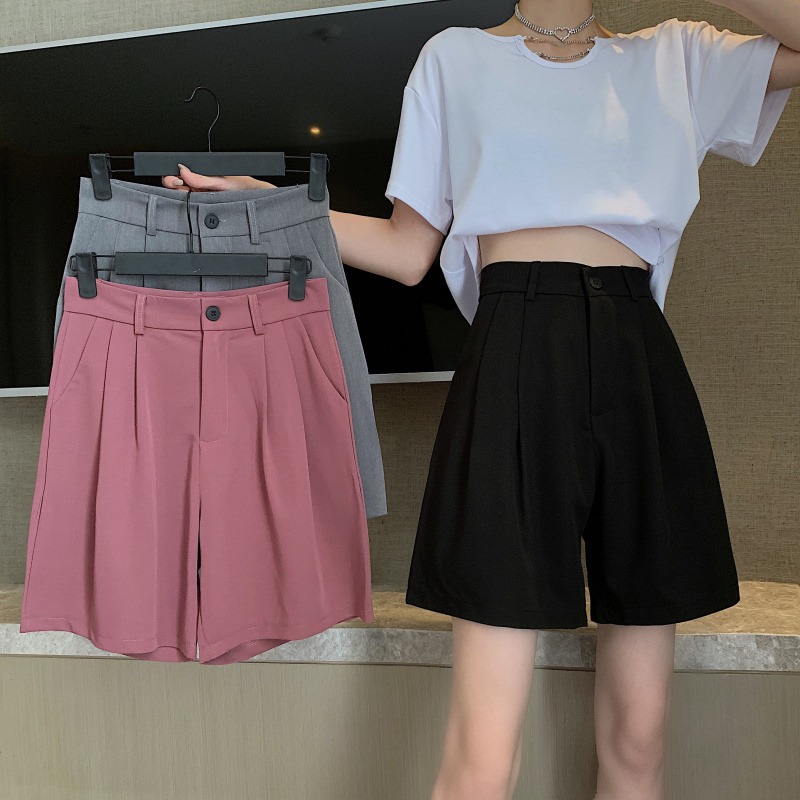 Suit Shorts Women's Summer New Thin High Waist Slimming All-Matching Loose Korean Style Straight Casual Wide Leg Draped Pants