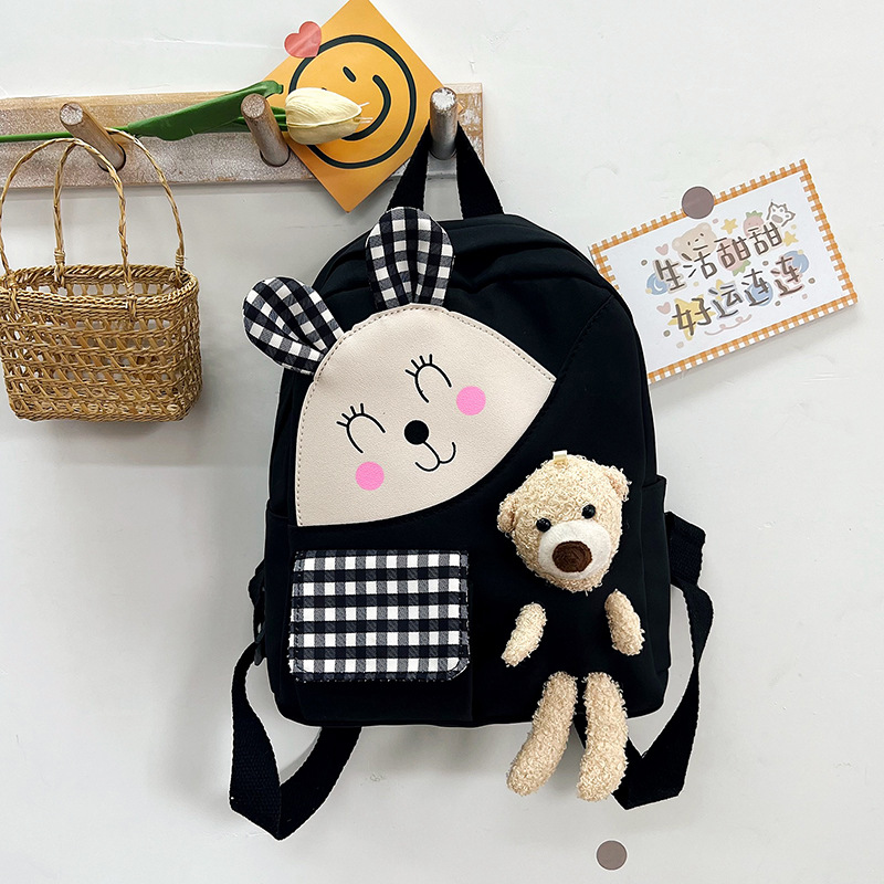 Children's Schoolbag 2023 Summer New Travel School Small Backpack Cute Bear Plaid Nylon Backpack Bags