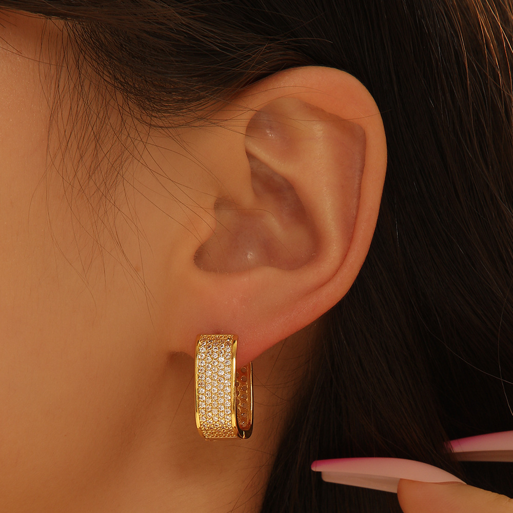 New Affordable Luxury Style Earrings Trendy Summer Zircon Rectangular U-Shaped Ear Clip Female Personality High Sense Online Influencer Earrings Wholesale