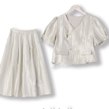 十三行 时尚夏季气质显瘦新中式国风泡泡袖上衣+半裙套装女两件套
