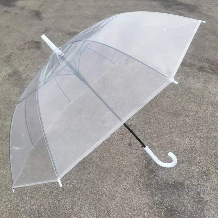 2021 New Korean Style Japanese Style Simple 16-Bone Straight Rod Transparent Umbrella Curved Handle Long Handle Transparent Umbrella Advertising Umbrella