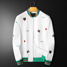 国内现货38码gucci古驰女士重工猫头刺绣珍珠logo棒球服拼色外套