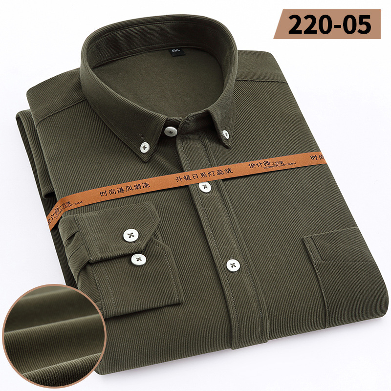 2022 Spring New Men's Long-Sleeved Shirt Corduroy Business Casual Shirt Middle-Aged and Elderly Korean Style Bottoming Slim Fit