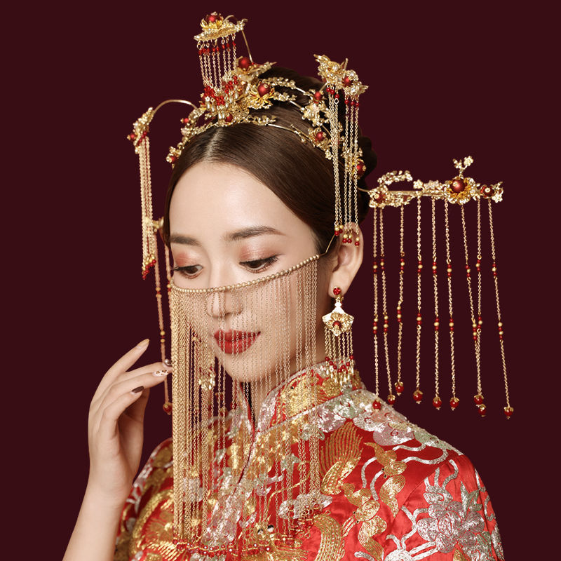 新款古风流苏遮面帘复古面帘遮脸汉服面帘面纱流苏新娘头饰面帘