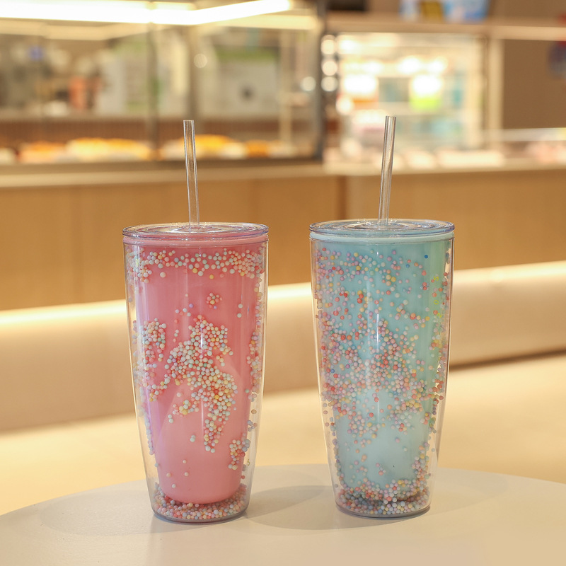 Children's Good-looking Summer Simple Drinking Water Straw Plastic Cup Student Colorful Foam Cup Office Household Water Cup