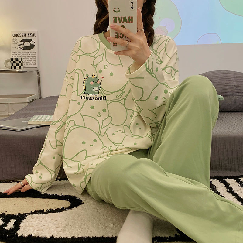 2023 New Women's Spring and Autumn Pajamas Long Sleeve Cotton Cartoon Loose Autumn and Winter Homewear Suit Loose