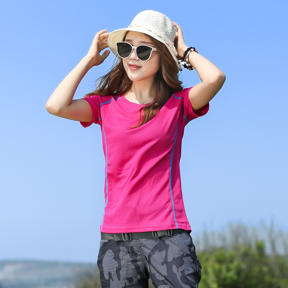 户外圆领速干衣女短袖t恤弹力宽松吸汗透气快干衣运动登山徒步夏