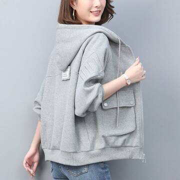 春季新款韩版宽松小个子连帽秋冬卫衣拉链短款外套开衫卫衣女