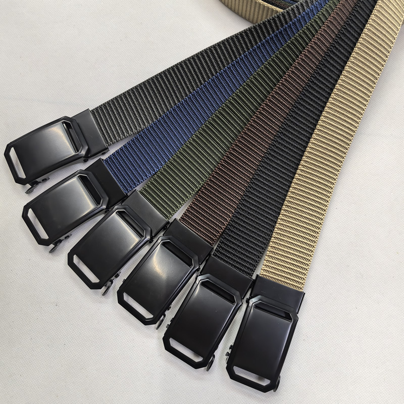 跨境男士无牙自动扣帆布腰带尼龙户外休闲军训裤腰带牢固编织皮带