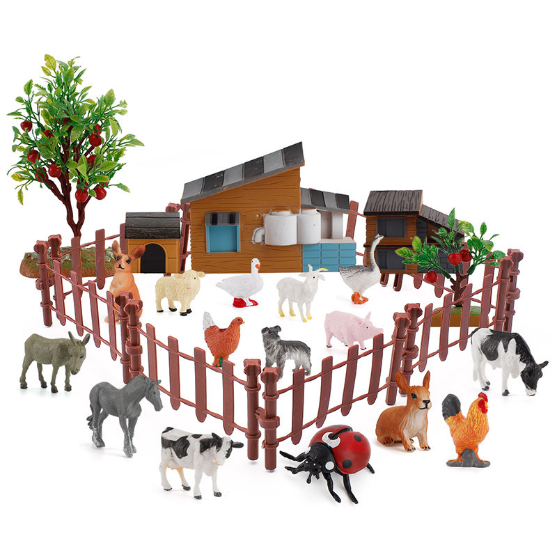 热卖动物农场场景奶牛母猪鸡鸭鹅兔子多款牧场家禽沙盘摆件玩具