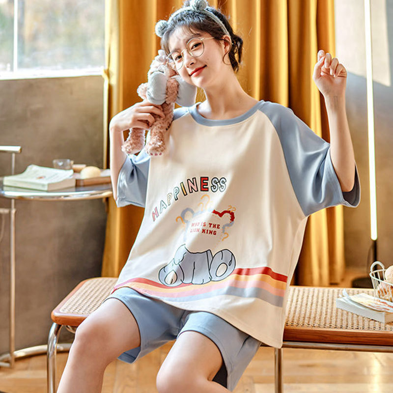 New Style off Summer Pajamas Women's Short-Sleeved Cartoon Cute Ladies' Homewear Summer Suit Cross-Border Clearance