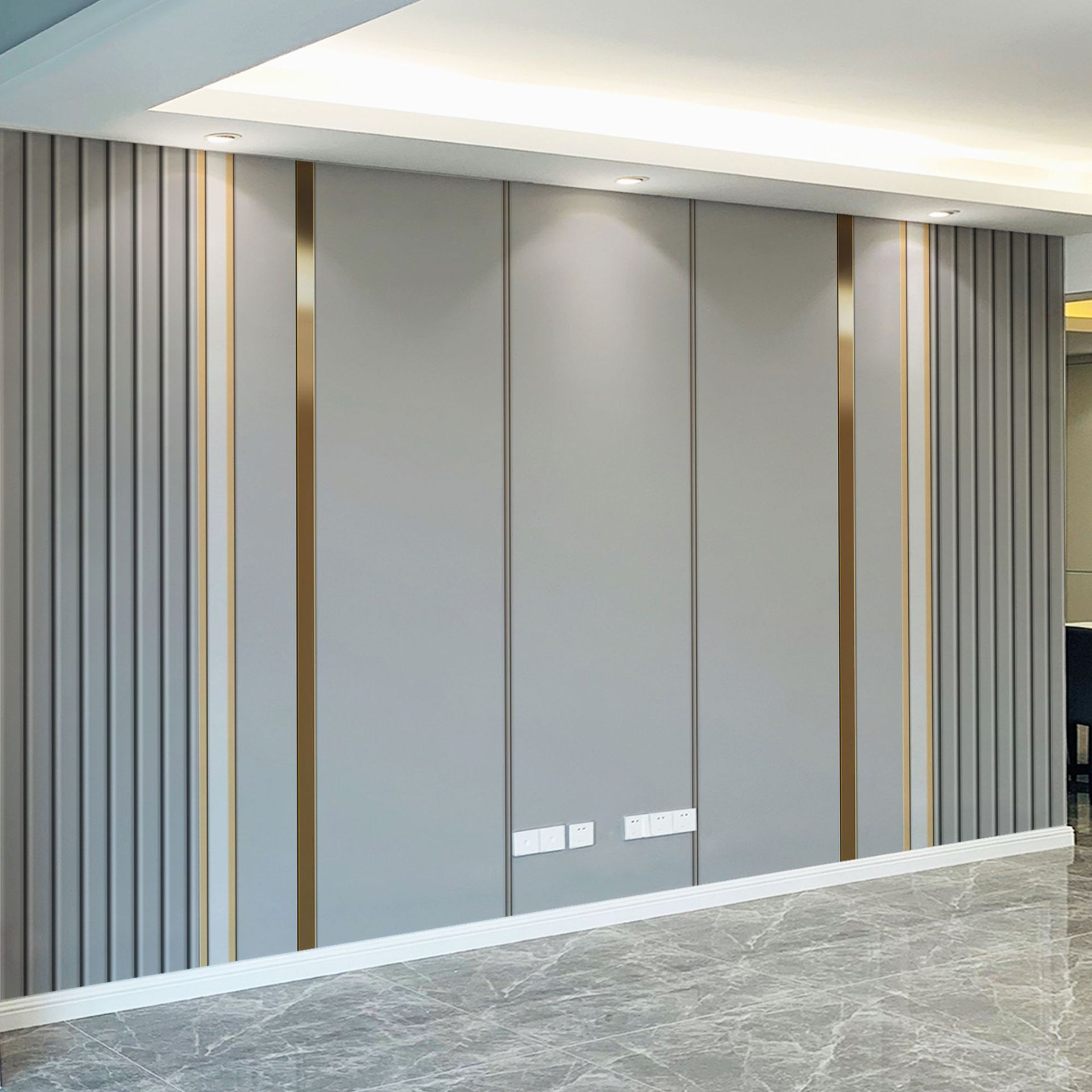 简约电视机背景墙纸客厅装饰壁画轻奢立体格栅线条卧室影视墙布