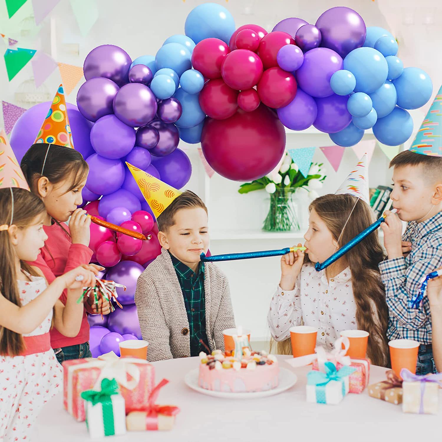 Cross-Border Red Purple Blue Balloon Chain Set Wholesale Children Adult Birthday Wedding Party Decoration Background Balloon Set