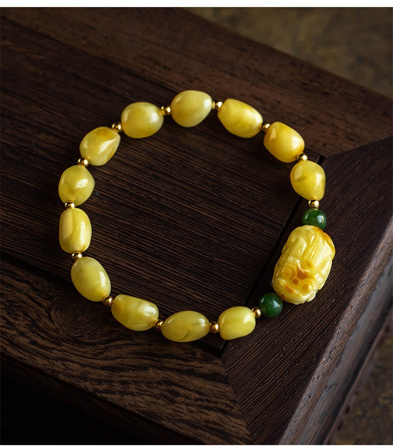 蜜蜡原石手串单圈随形珠diy女款搭配貔貅手链老蜜蜡琥珀手串饰品