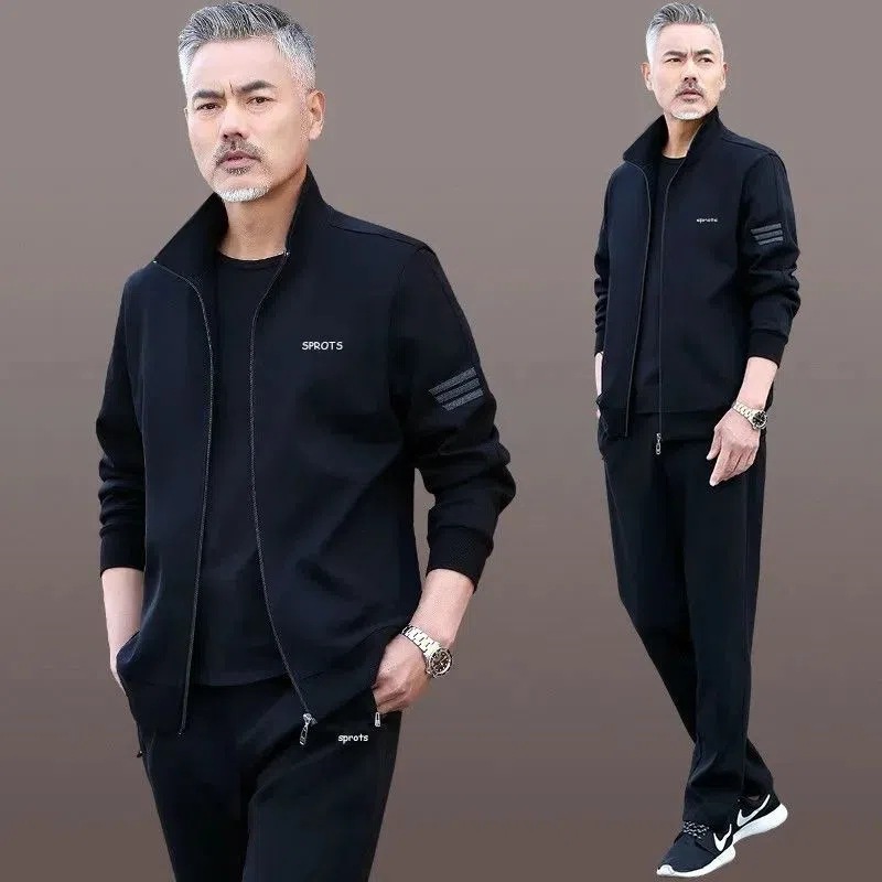 男士休闲运动套装春秋中老年运动服爸爸春装运动套装男装两三件套