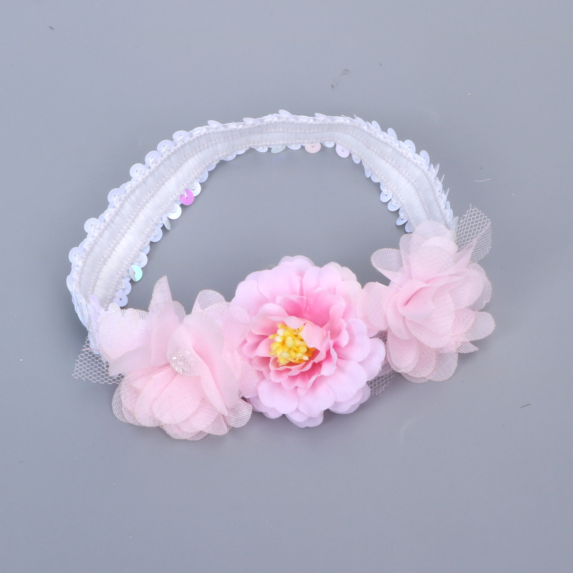 宝宝亮片花朵发带头带弹力儿童仿真花朵甜美发饰