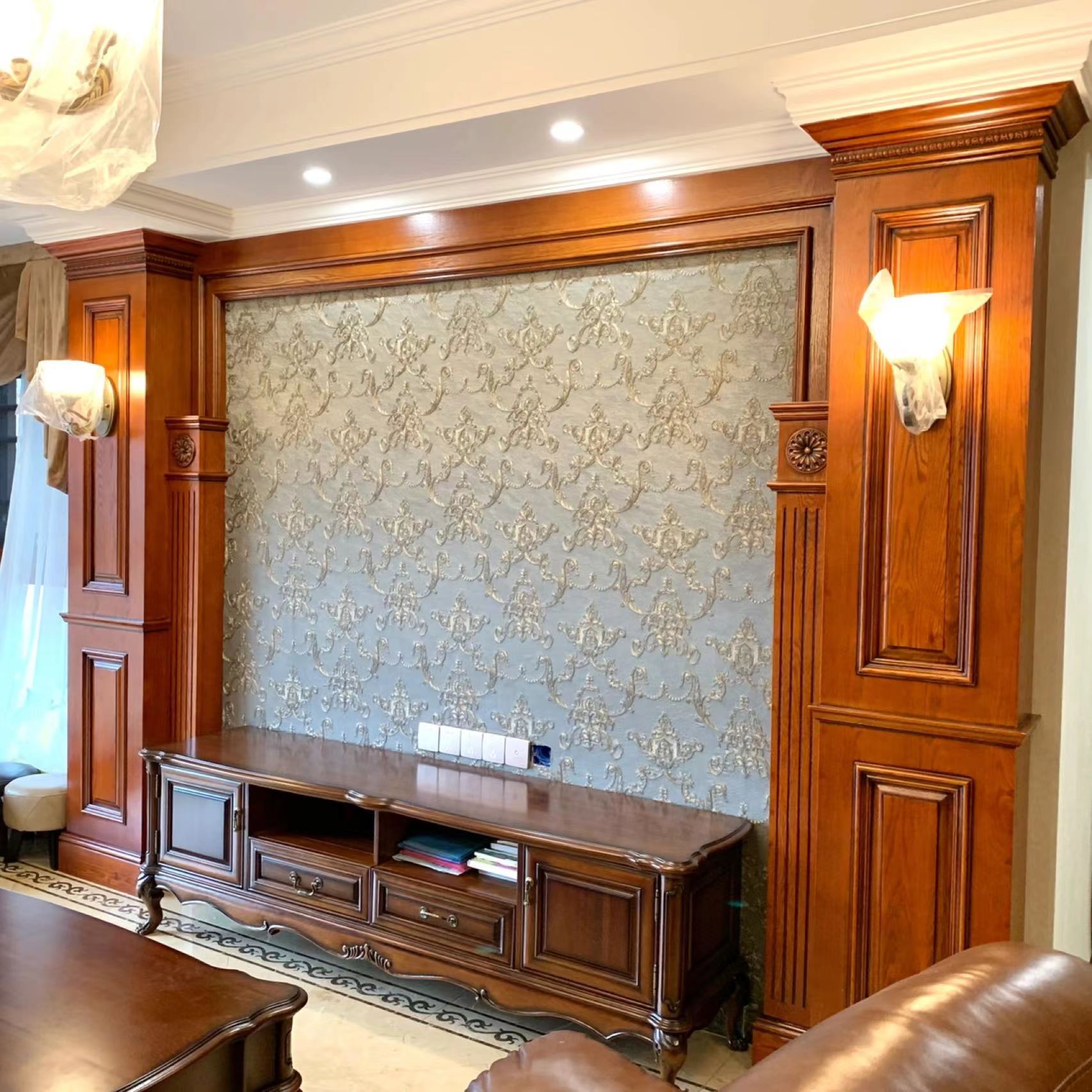 厂家直供烤漆实木护墙板影视墙 电视墙沙发背景墙全屋新中式风格