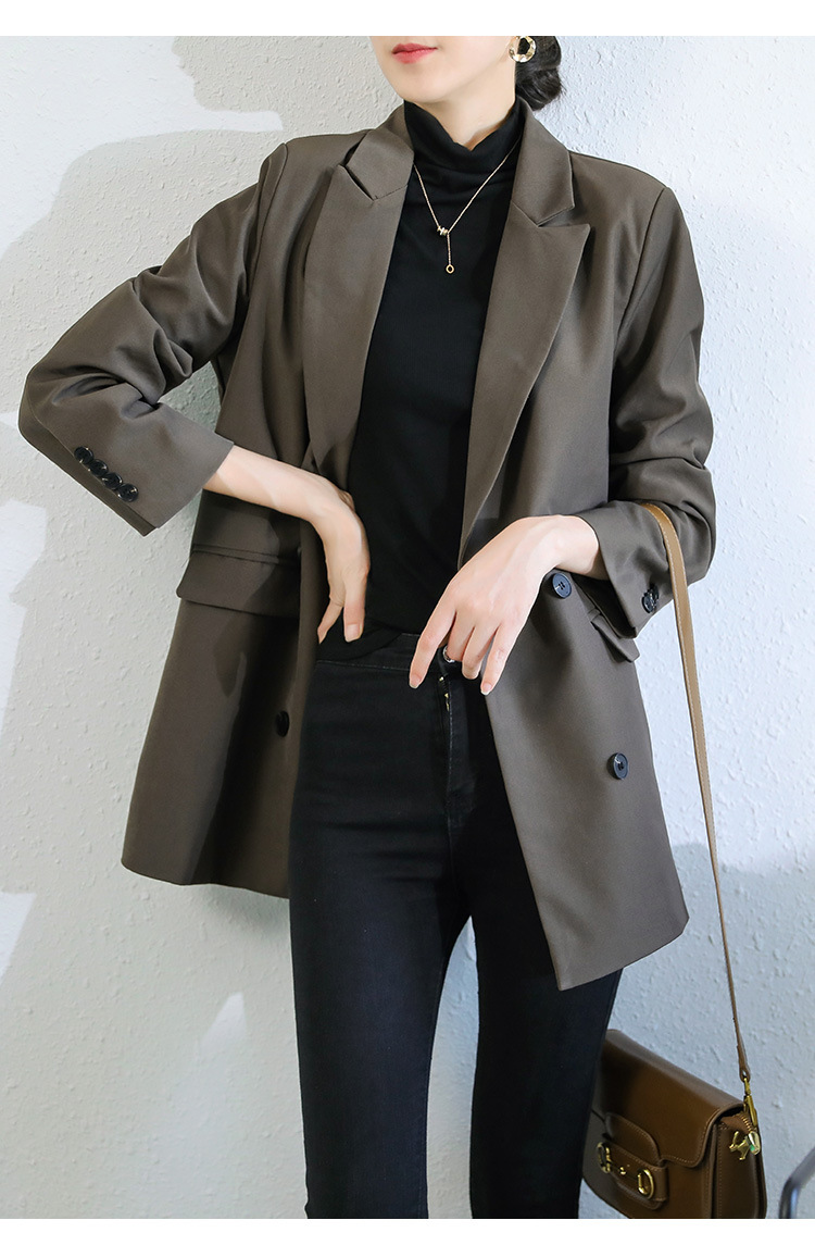 大码女装西装外套女2021秋装新款胖mm宽松中长款休闲小西服200斤