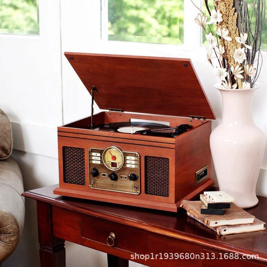 经典多功能黑胶唱片机古典cd机蓝牙音箱复古调频收音机一体磁带机