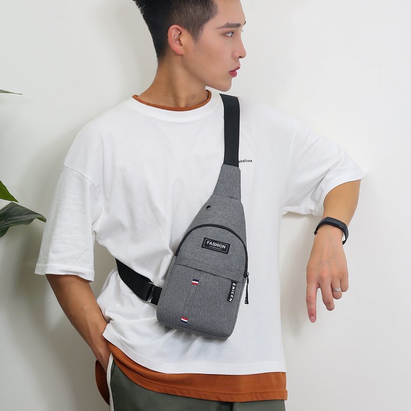 Chest Bag Men's Messenger Bag Canvas Shoulder Bag Men's Korean-Style Fashionable Crossbody Chest Pack Outdoor Sports and Casual Small Backpack