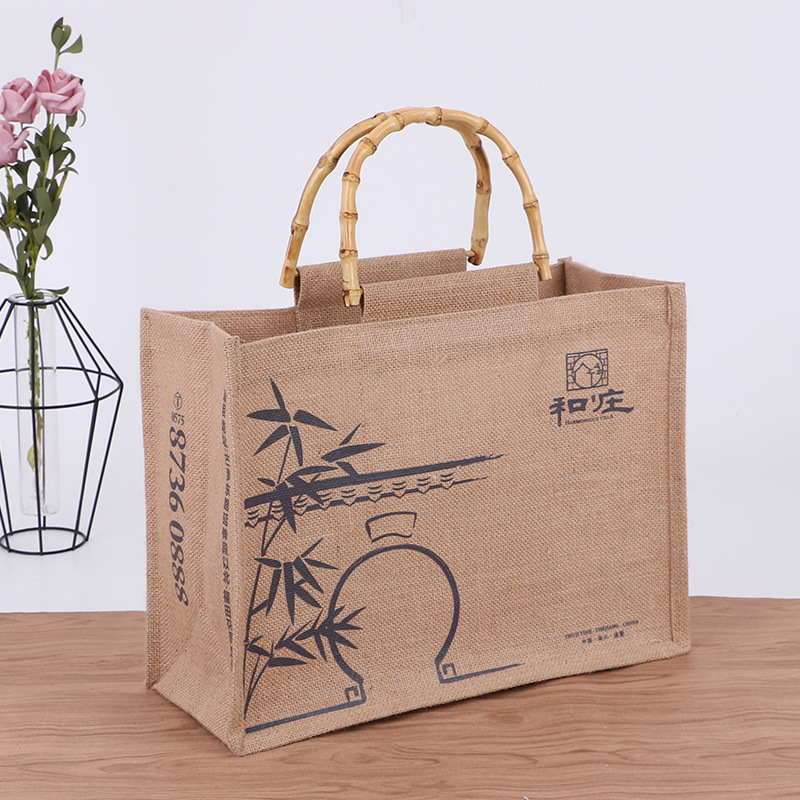 Shopping Linen Bag Bamboo Hand Bag Gift Bag Color Printing Environmental Protection Handbag Gunnysack Printed Logo