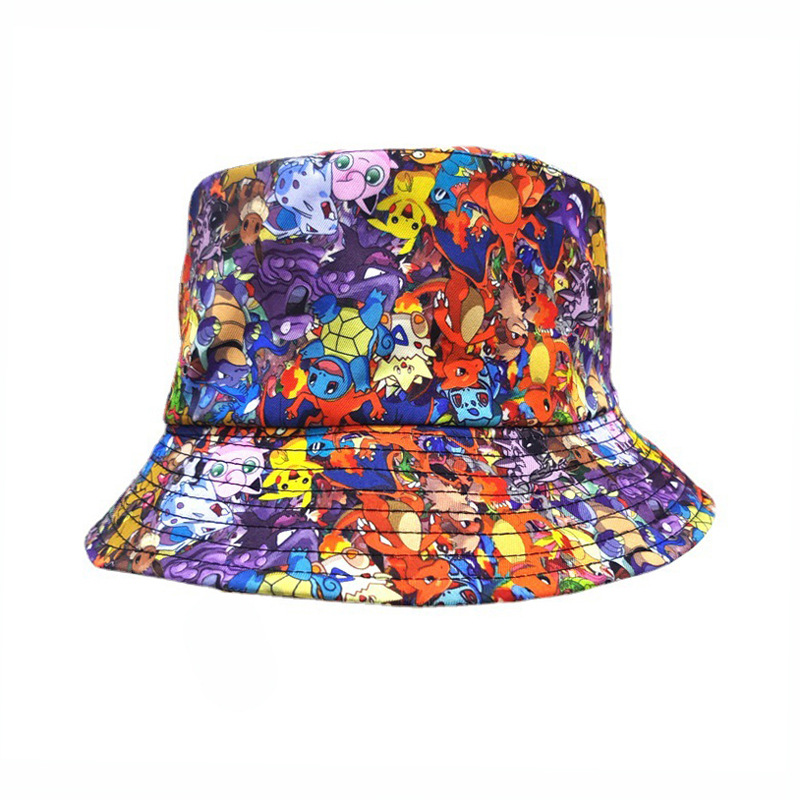 Cross-Border Pikachu Printing Bucket Hat Japanese Anime Pokémon Bucket Hat Cute Cartoon Elf Sun Hat