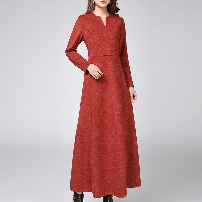 自创大码女装2021秋季新款修身显瘦贵夫人气质长裙澳绒长袖连衣裙