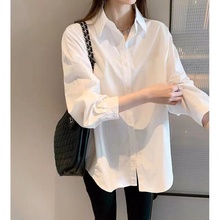 白衬衫女棉2024年新款春秋韩版设计感小众洋气上衣百搭休闲衬衣