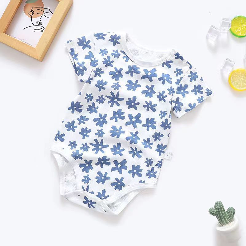 Summer Baby Combed Cotton Short-Sleeved One-Piece Triangle Hahaha Clothes for Boys and Girls Newborn Sleeping Clothes Summer Baby Clothes