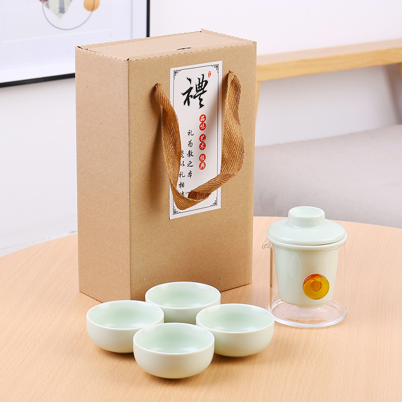 Gift Teaware Ceramic Set One Pot Four Cups Home Gift Business Gift Set with Printed Logo