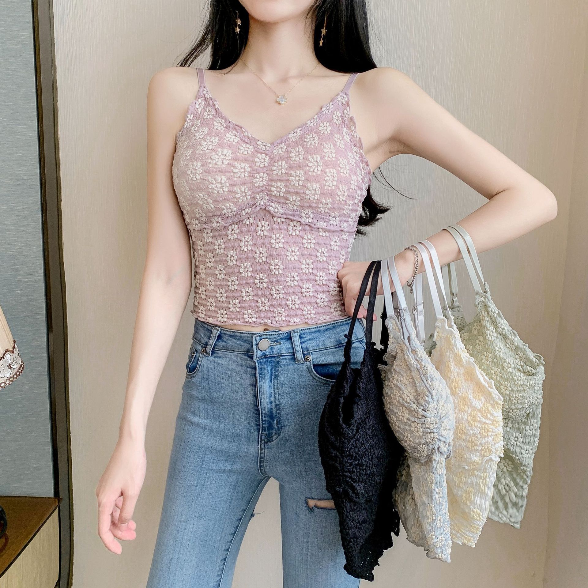 性感蕾丝花边小吊带裹胸聚拢百搭防走光可调节肩带少女抹胸内衣女