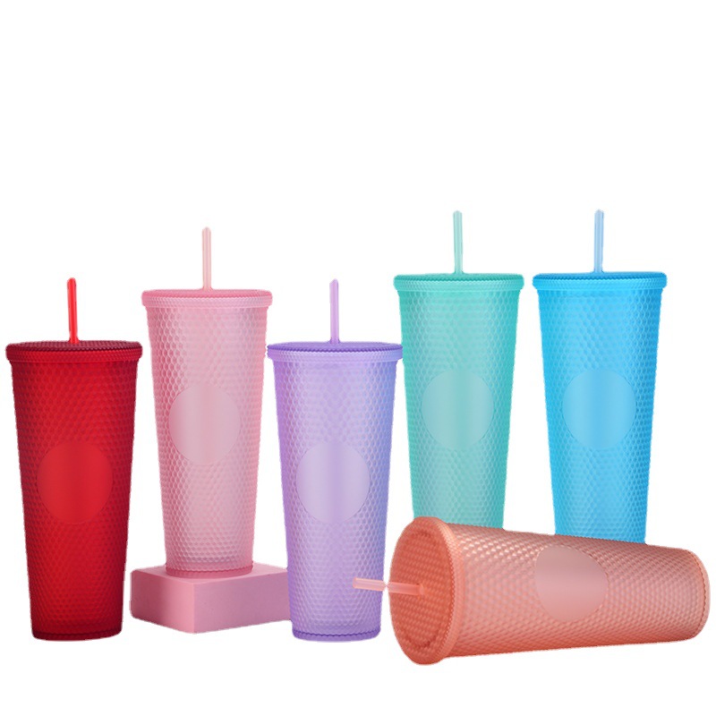 Factory Direct Supply Double Plastic Straw Cup Large Capacity Creative 710ml Durian Cup Hand Cup Portable