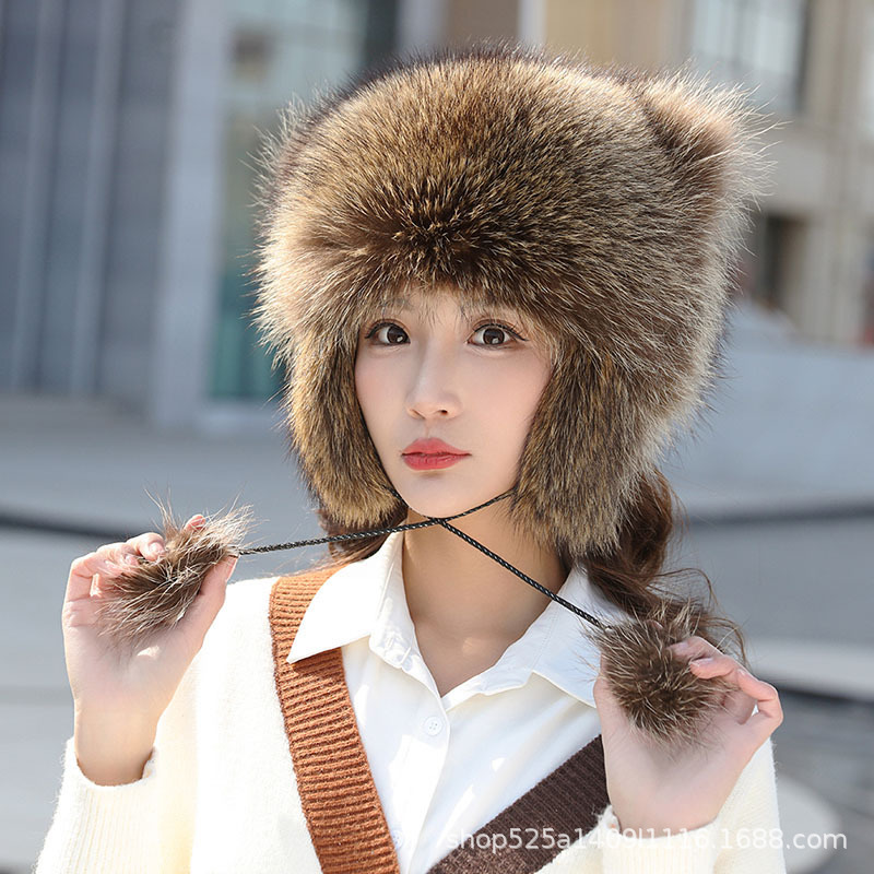跨境小浣熊冬季护耳帽网红霸王帽美洲貉帽子保暖皮草雷锋帽-阿里巴巴