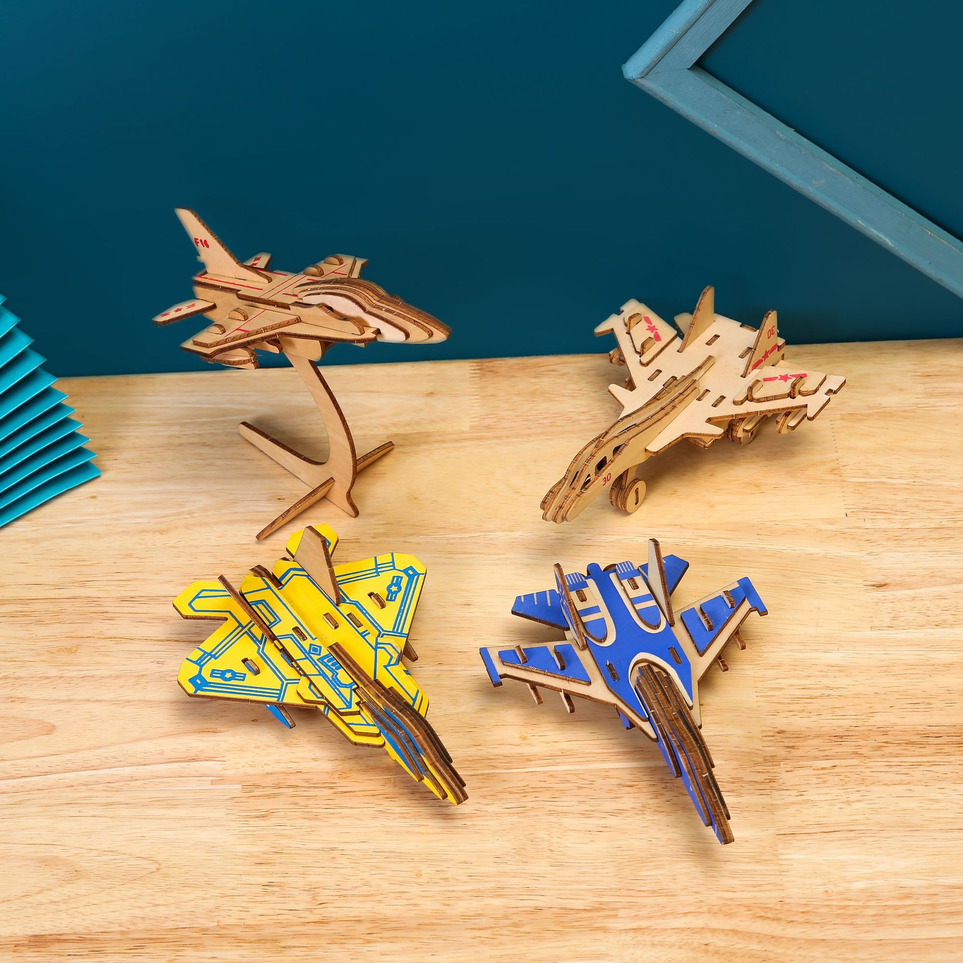 激光切割木制三合板3D拼图批发 儿童组装玩具飞机模型立体拼板