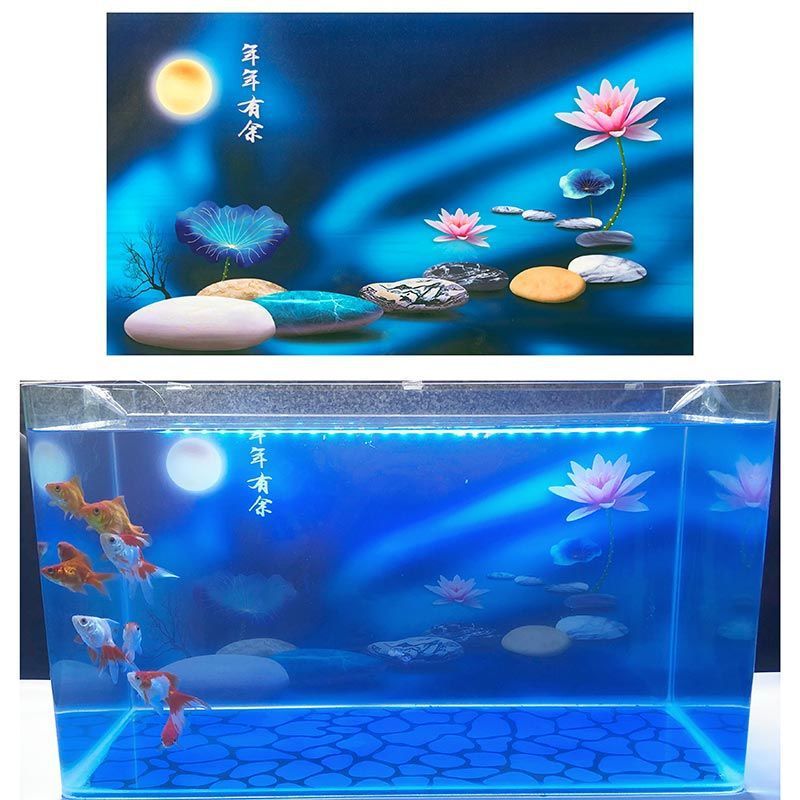 鱼缸背景纸壁纸3d高清贴纸造景板外贴装饰缸外黑色色渐变海洋蓝