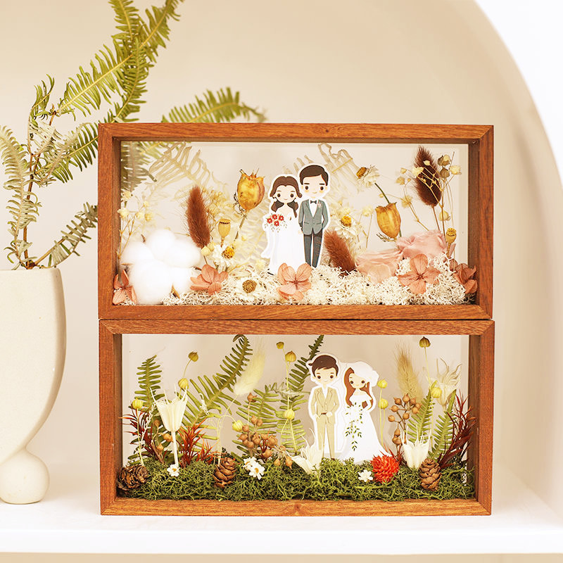 Wooden Photo Frame Dried Flower Storage DIY FLORAL Hollow Three-Dimensional Double-Sided Transparent Acrylic Display Box Table Decoration Wholesale