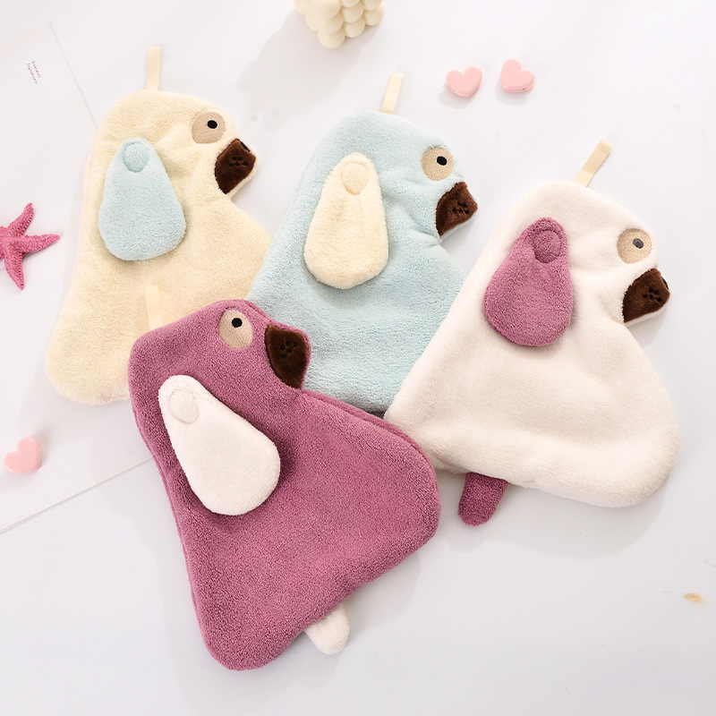 Big Ear Dog Hanging Hand Towel Coral Fleece Wiping Towel Absorbent Not Easy to Lint Cute Cartoon Kitchen Children's Small Fur