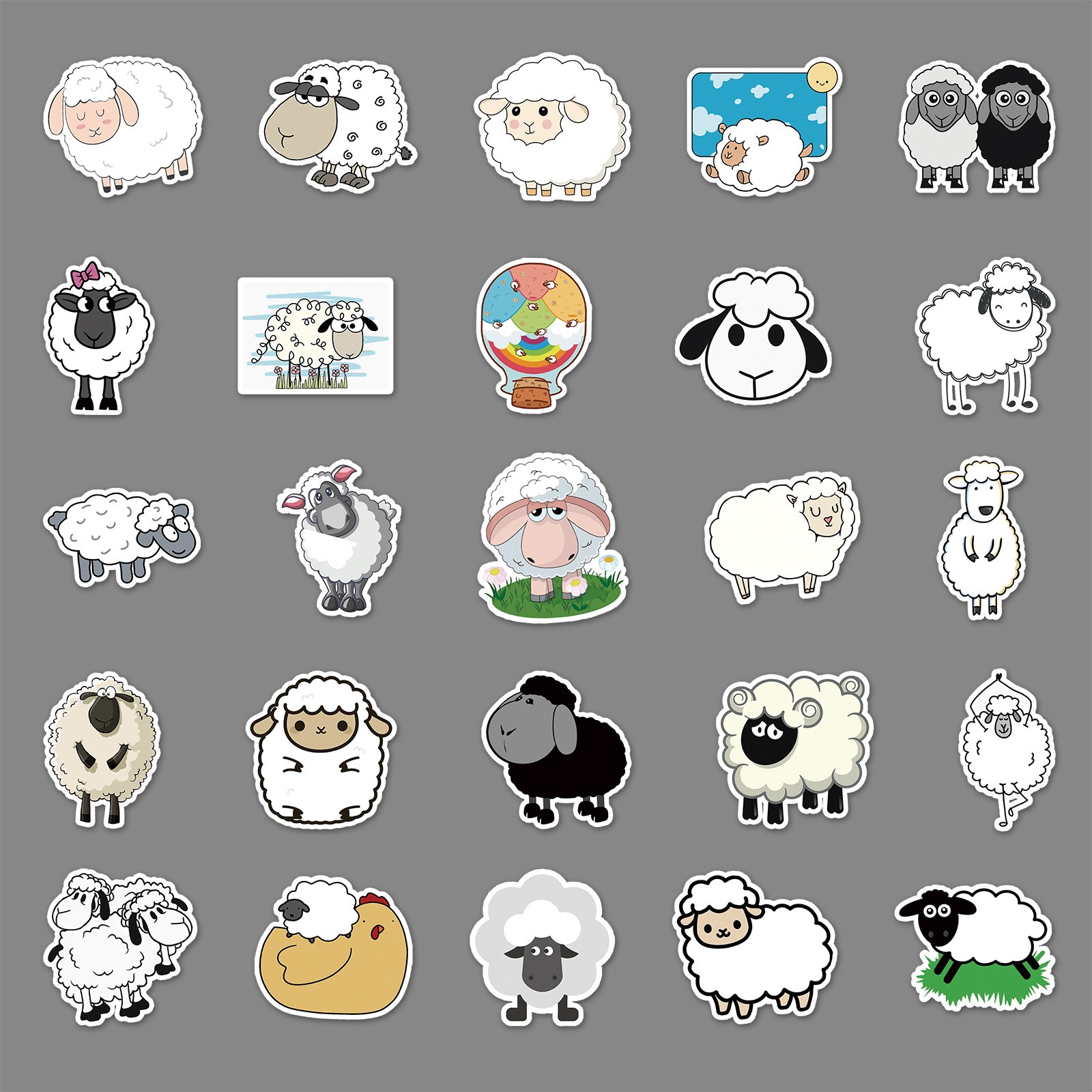 50张小羊涂鸦贴纸 个性卡通动物手账贴纸儿童diy滑板行李箱贴纸