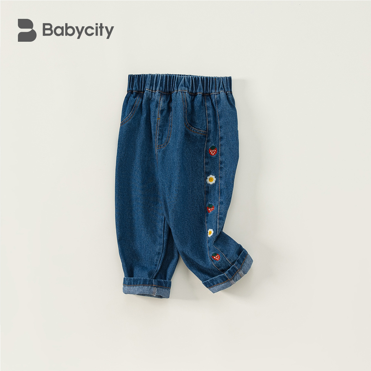 贝贝城春秋休闲女童花朵刺绣牛仔裤加绒儿童裤子小童qk22192-阿里巴巴