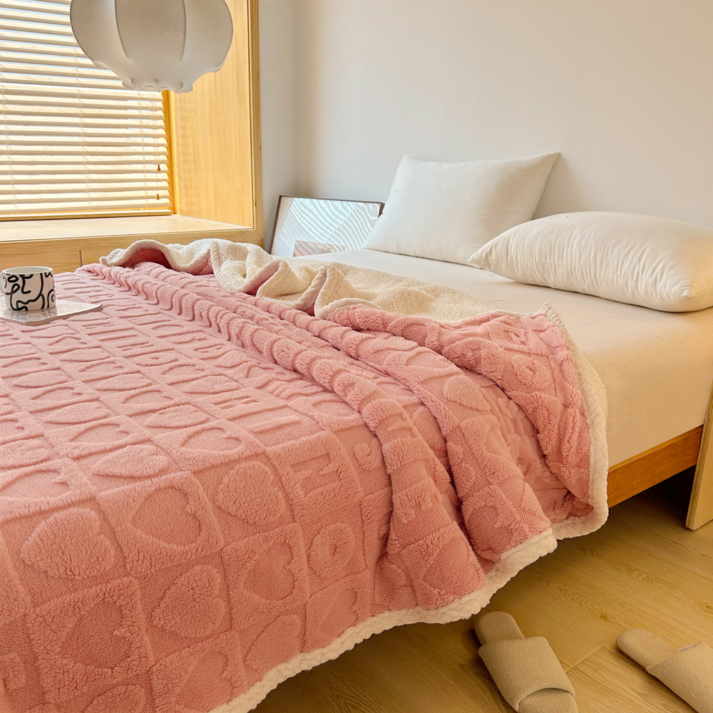 Jacquard Tower Velvet Blanket Thickening Lambswool Blanket Winter Office Nap Blanket Coral Fleece Blanket for Bed