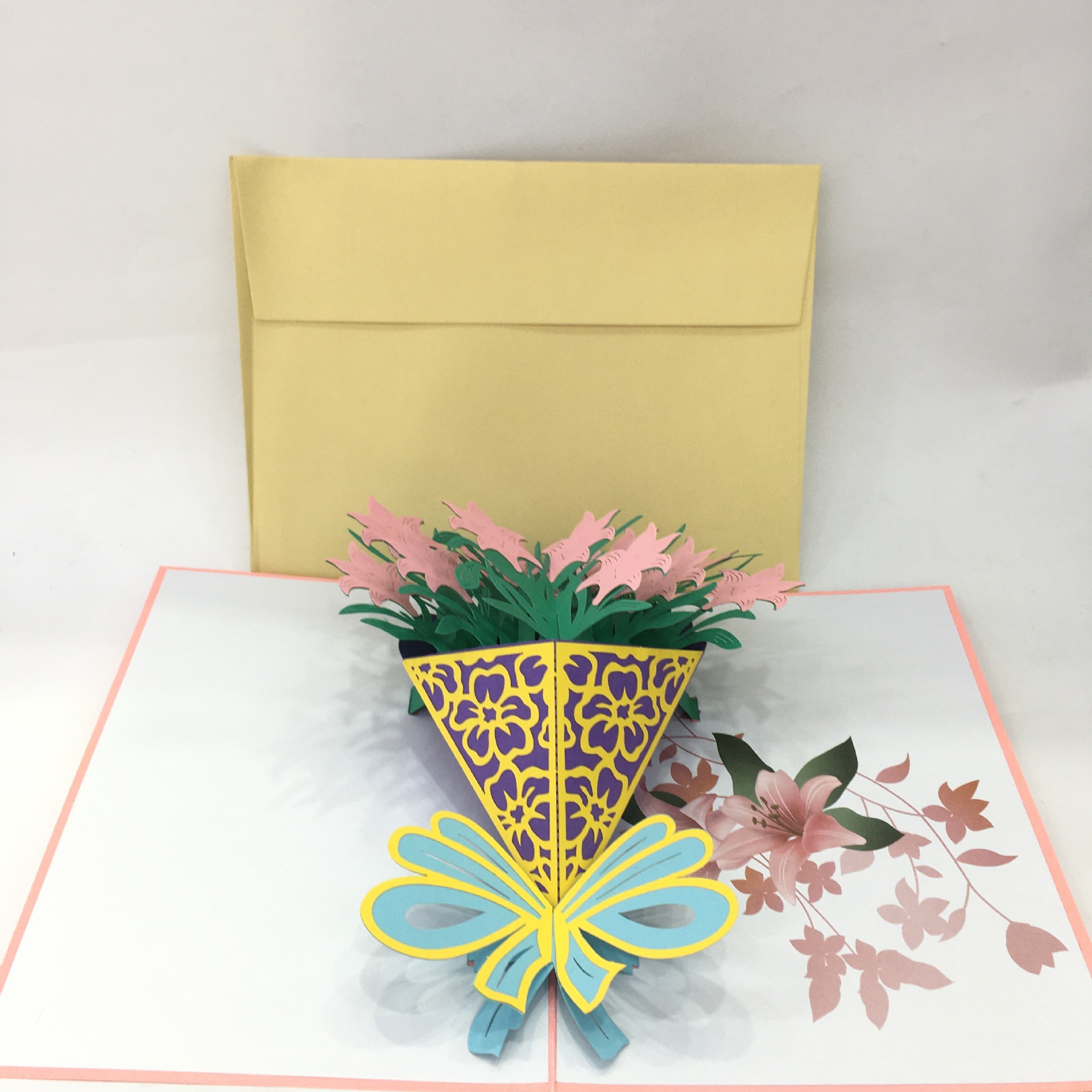 教师节感恩立体贺卡情人节生日祝福韩国礼物3d两折百合花贺卡信封