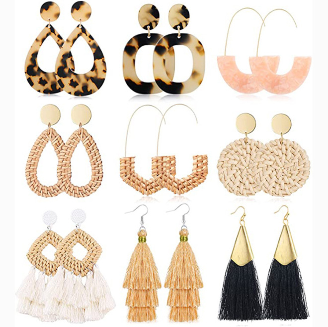 Factory Direct Supply Accessories European and American Exaggerated Bohemian Rattan Raffia Tassel Earrings Jewelry Wholesale