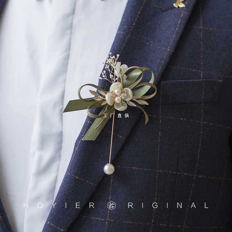 5ry结婚新郎森系一字胸针新娘手环草坪户外婚礼伴郎胸花伴娘手腕