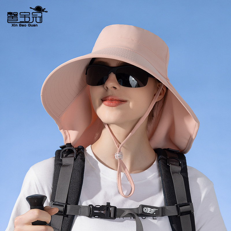 8112 Large Brim Shawl Sun Protection Hat European and American Bucket Hat Fashion Sun Hat Summer Outdoor Hat with Ponytail Hole for Women