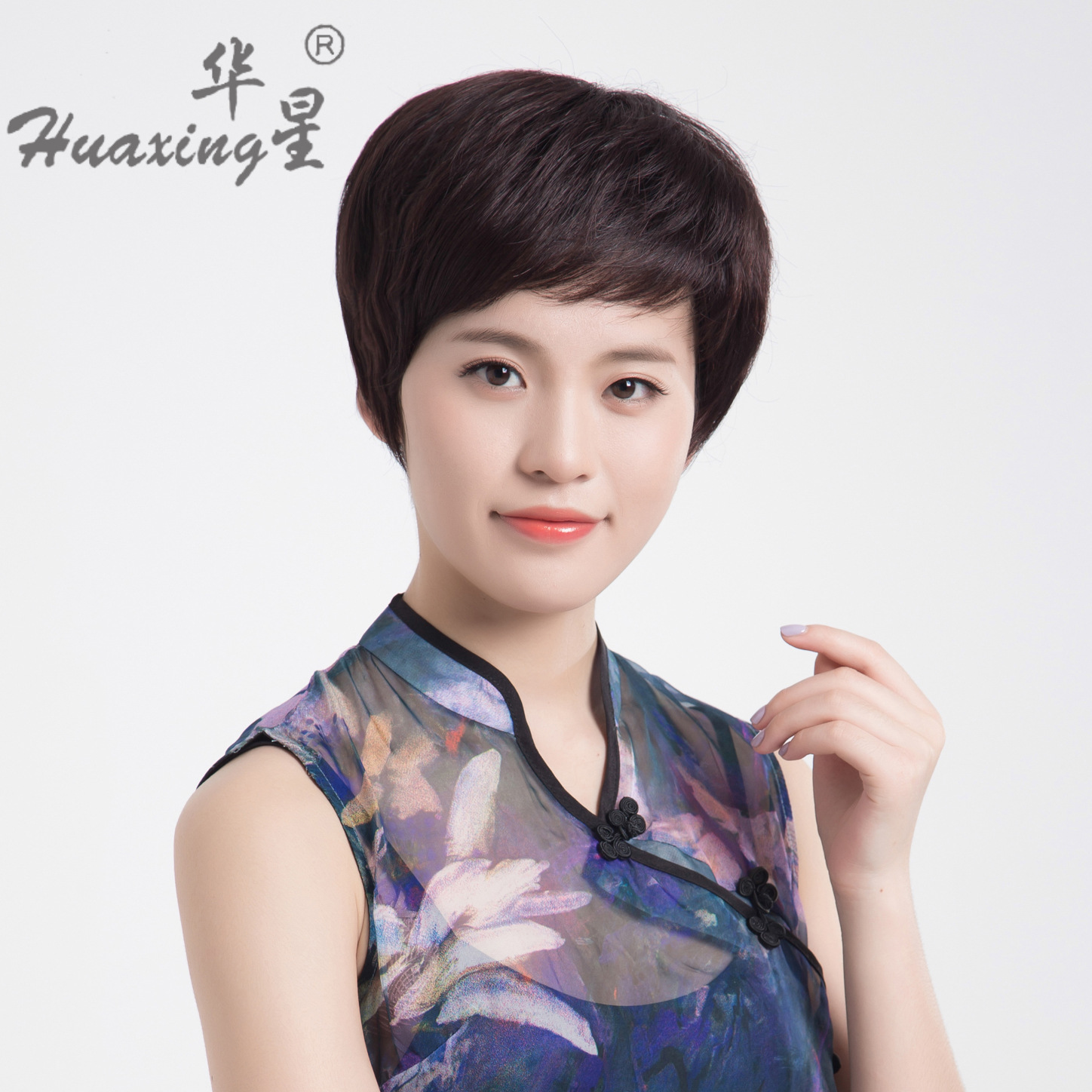 中老年气质女短发圆脸送妈妈真人发丝时尚混丝透气逼真假发头套